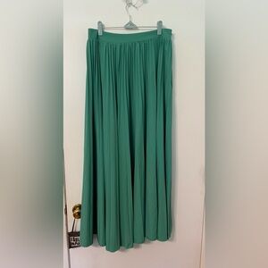 Pleated green, long, tall, high waisted maxi skirt